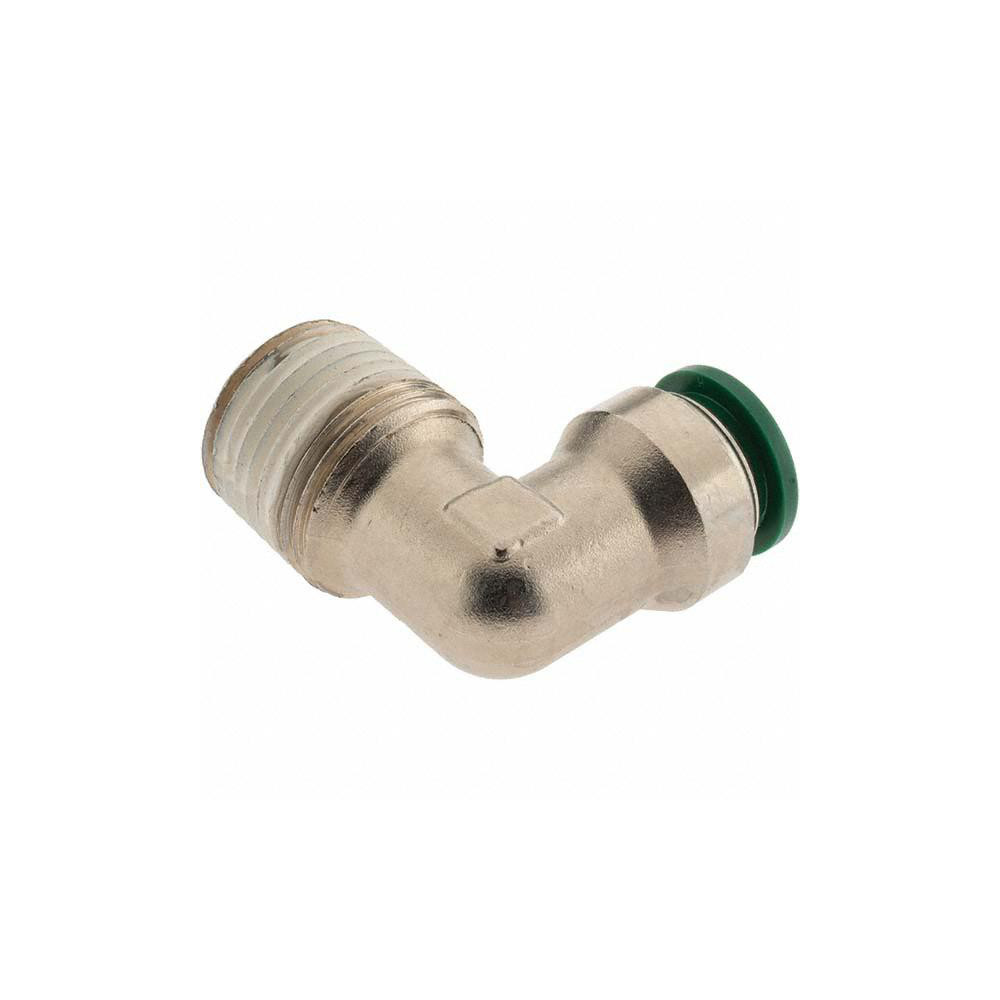 Parker Push-to-Connect Tube x MNPT x Tube x Male Fitting: 90 deg Elbow, NPTF, 1/2" OD - KP82641