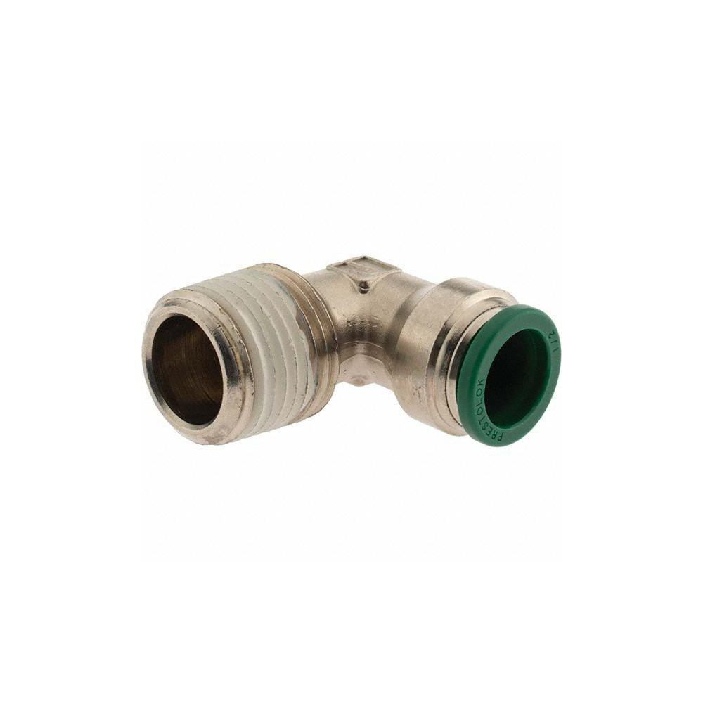 Parker Push-to-Connect Tube x MNPT x Tube x Male Fitting: 90 deg Elbow, NPTF, 1/2" OD - KP82641