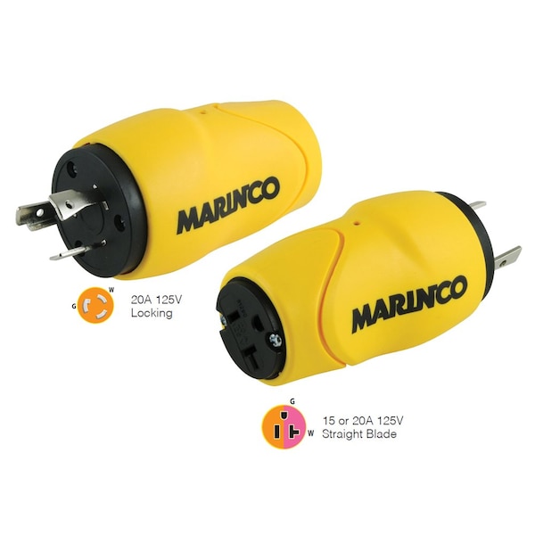 Marinco Straight Adapter 20Amp Locking Male Plug to 15Amp Straight Fem - S20-15