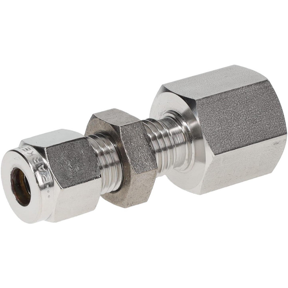 Parker Compression Tube Bulkhead Female Connector: 1/4-18, 1/4" Tube OD, Compression x FNPT - 4FBC4N-316