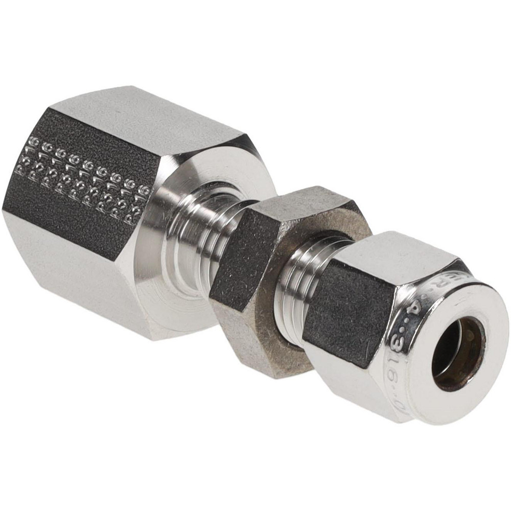 Parker Compression Tube Bulkhead Female Connector: 1/4-18, 1/4" Tube OD, Compression x FNPT - 4FBC4N-316