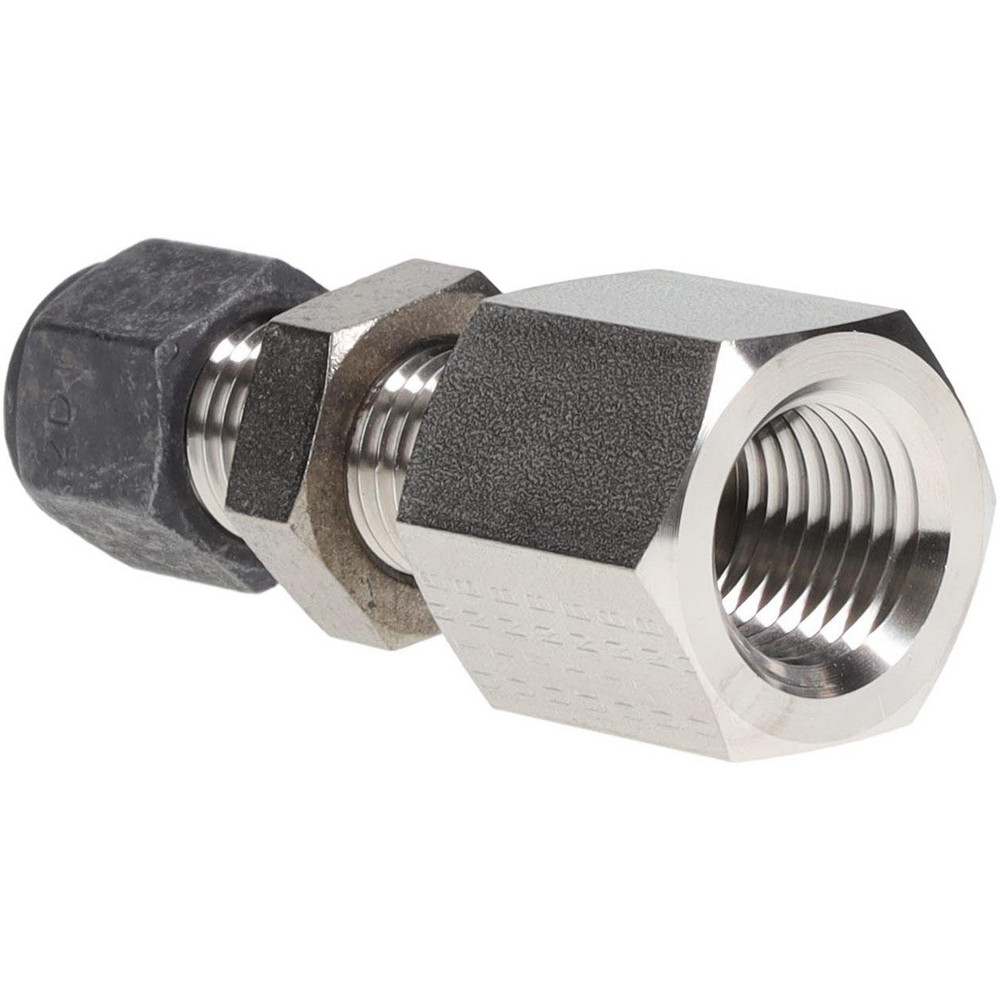Parker Compression Tube Bulkhead Female Connector: 1/4-18, 1/4" Tube OD, Compression x FNPT - 4FBC4N-316