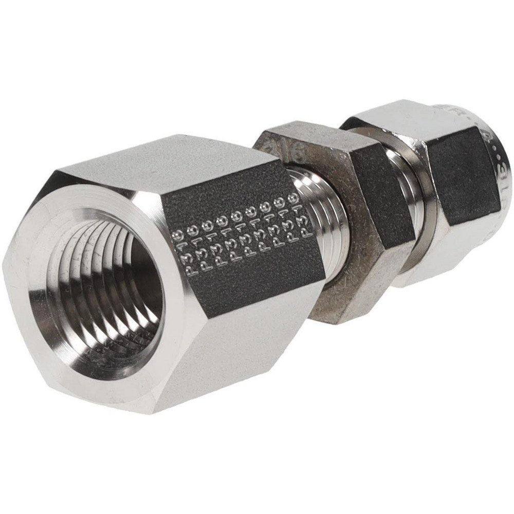 Parker Compression Tube Bulkhead Female Connector: 1/4-18, 1/4" Tube OD, Compression x FNPT - 4FBC4N-316