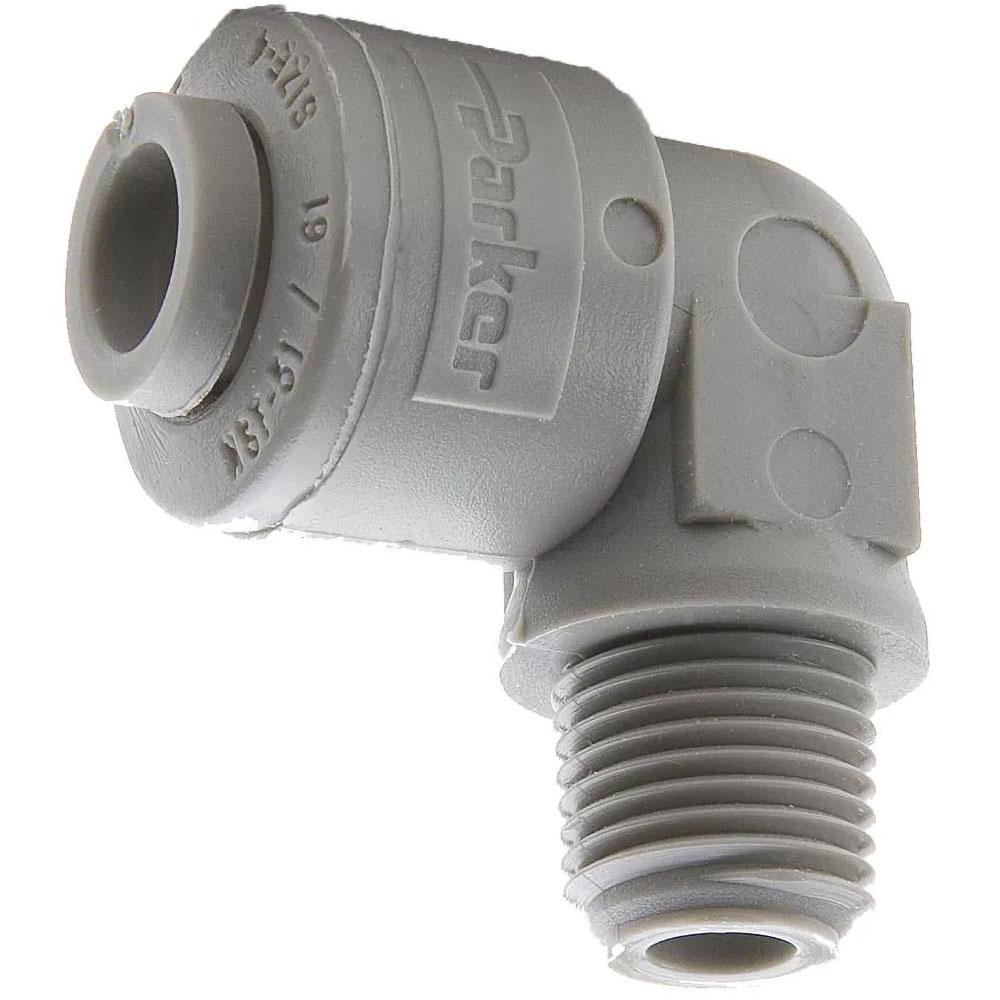 Parker Push-to-Connect Fitting: Male Elbow, NPTF, 1/4" OD - A4ME2-MG