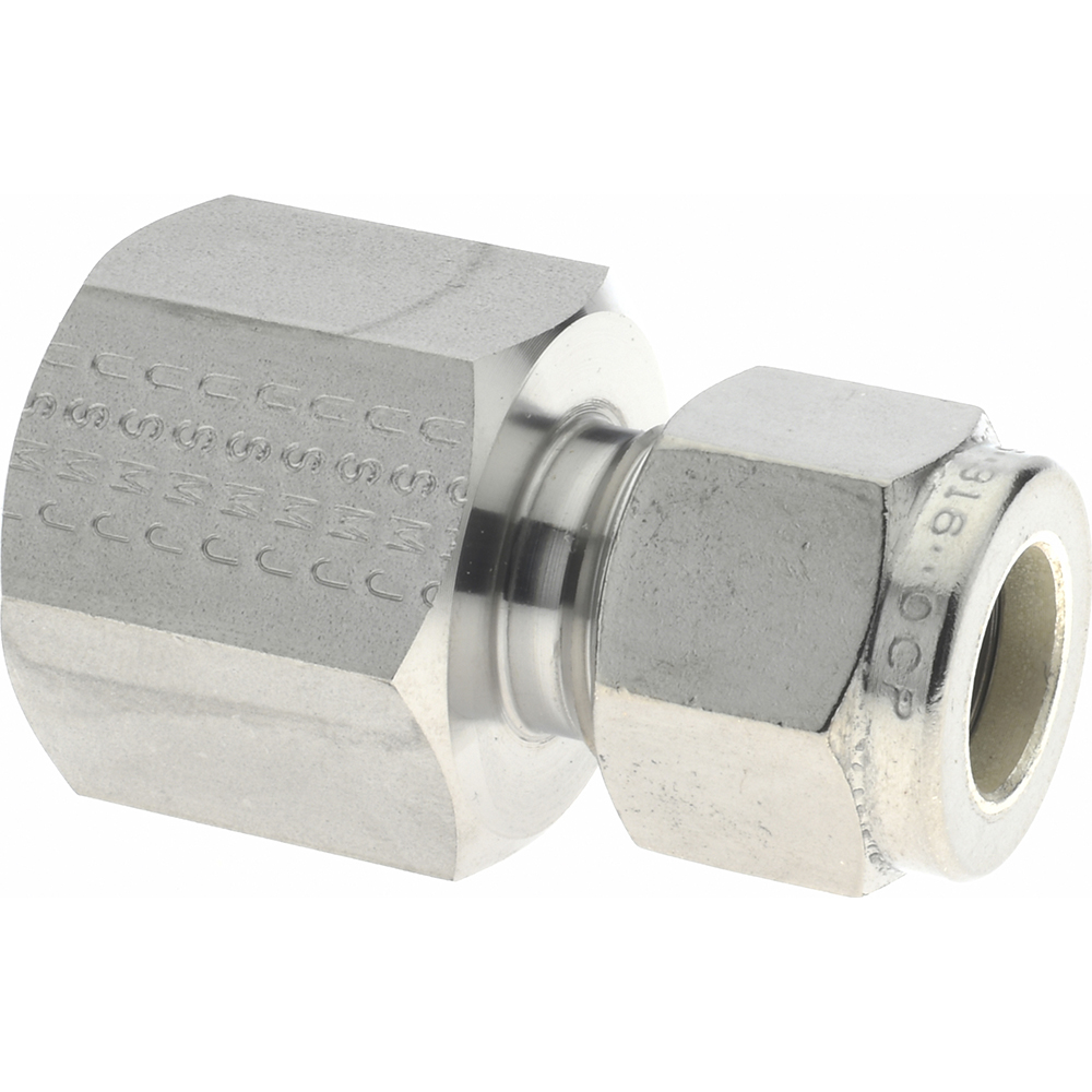 Parker Compression Tube Connector: 1/4-18, 3/8" Tube OD, Compression x FNPT - 6FSC4N-316