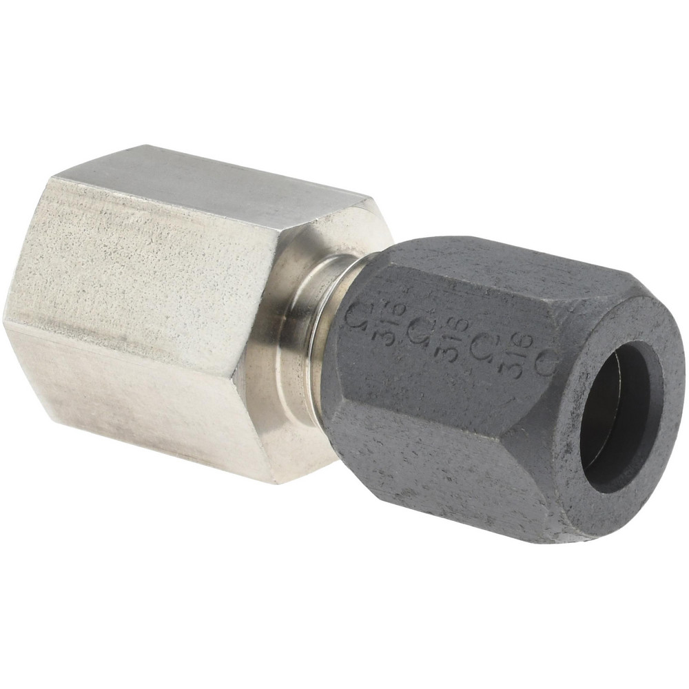 Parker Compression Tube Connector: 1/4-18, 3/8" Tube OD, Compression x FNPT - 6FSC4N-316