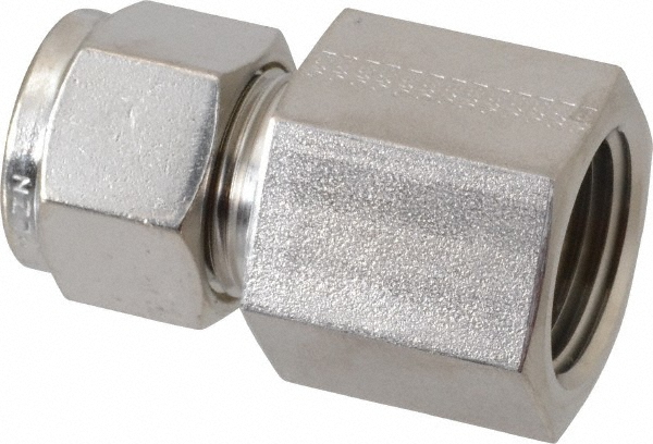 Parker Compression Tube Connector: 1/4-18, 3/8" Tube OD, Compression x FNPT - 6FSC4N-316