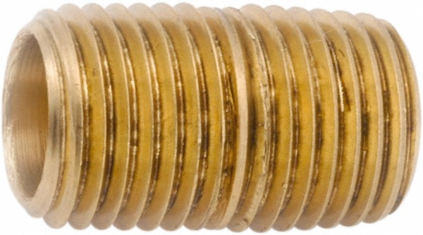 ANDERSON METALS Brass Pipe Nipple: Threaded on Both Ends, 7/8" OAL, NPT - 736112-04