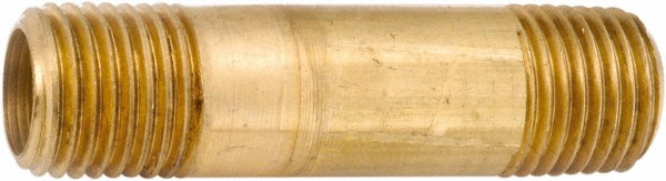 ANDERSON METALS Brass Pipe Nipple: Threaded on Both Ends, 7/8" OAL, NPT - 736112-04