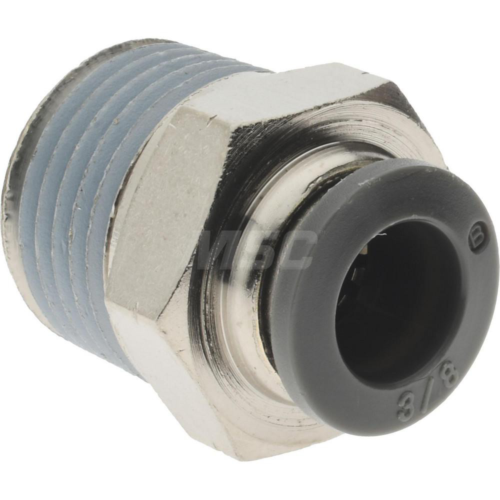 Norgren Push-to-Connect Tube x MNPT x Tube x Male Fitting: Straight Adapter, NPTF, 3/8" OD - C24250648