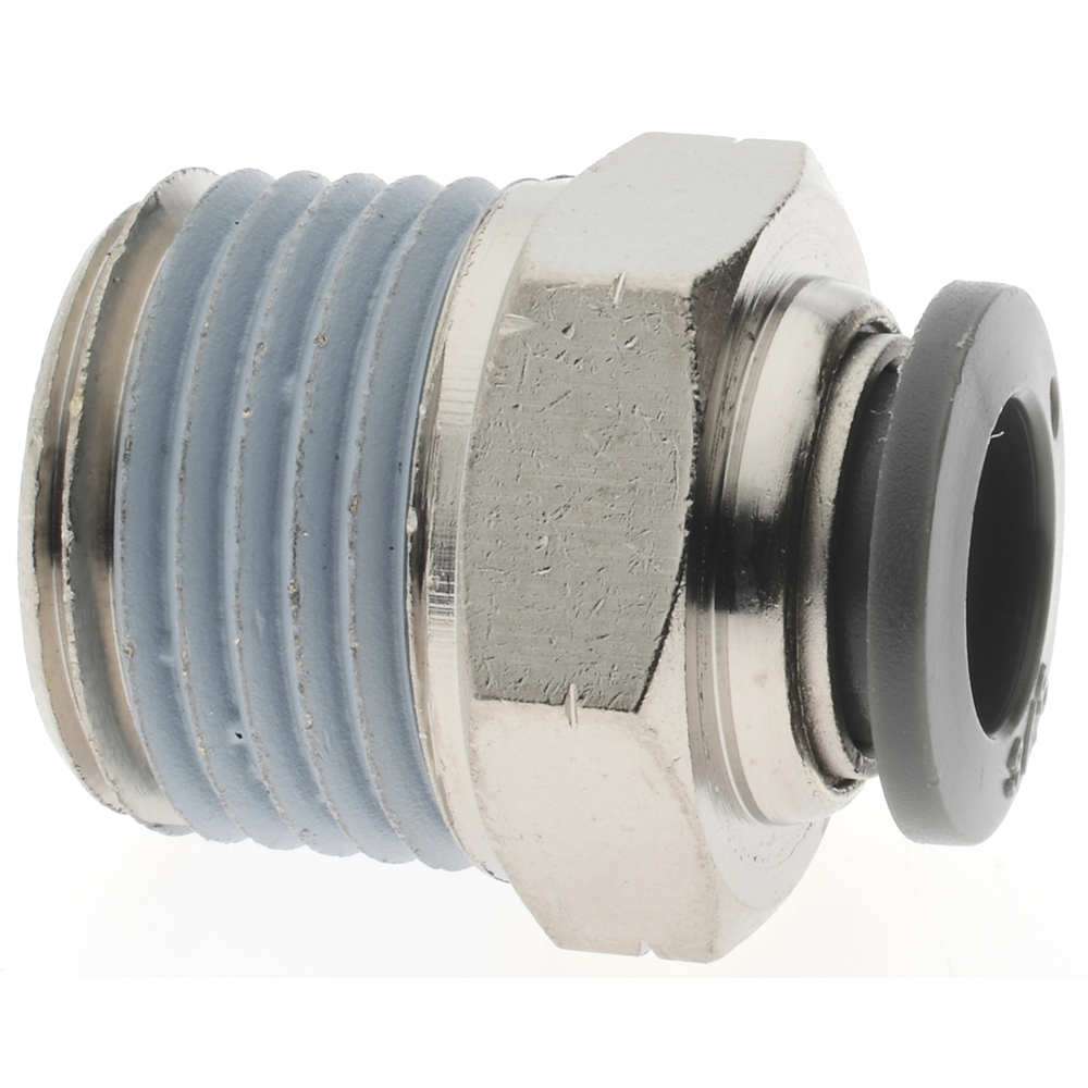 Norgren Push-to-Connect Tube x MNPT x Tube x Male Fitting: Straight Adapter, NPTF, 3/8" OD - C24250648