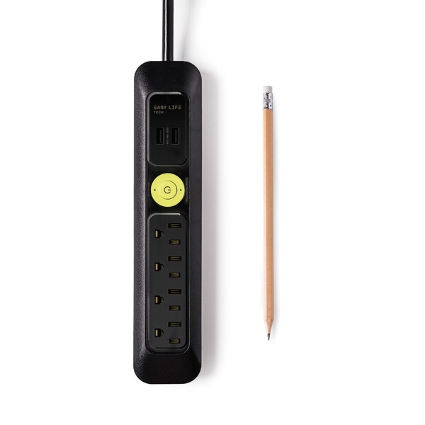 Easylife Tech 4 Outlet 2 USB Port Power Strip 1200J Surge Protector 6FT Ext Cord - 0-2628-N