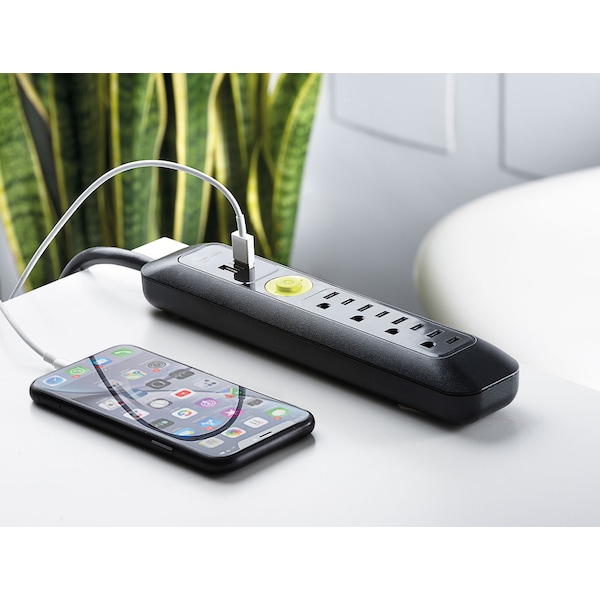 Easylife Tech 4 Outlet 2 USB Port Power Strip 1200J Surge Protector 6FT Ext Cord - 0-2628-N