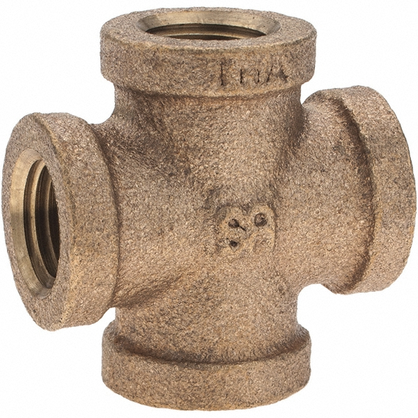 Merit Brass Brass Pipe Cross: 1/4" Fitting, Threaded, FNPT x FNPT x FNPT x FNPT, Class 125 - X110-04