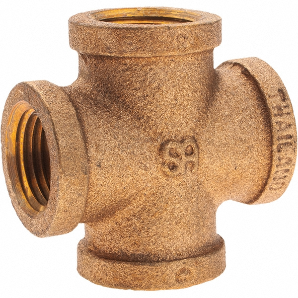 Merit Brass Brass Pipe Cross: 1/4" Fitting, Threaded, FNPT x FNPT x FNPT x FNPT, Class 125 - X110-04