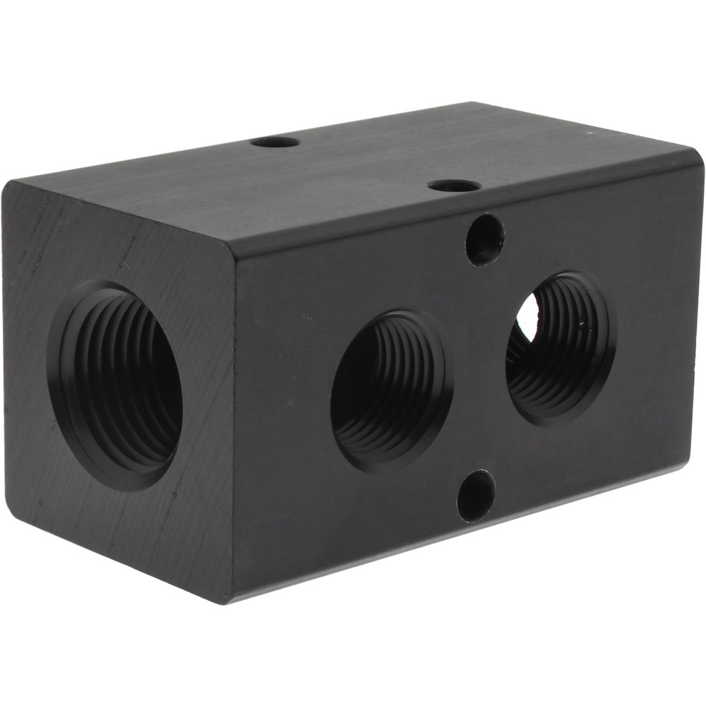 Made in USA Manifold: 1/2" Inlet, 3/8" Outlet, 2 Inlet Ports, 2 Outlet Ports, 2.75" OAL, 1.5" OAW, 1-1/2" OAH - PCM30-375-02B