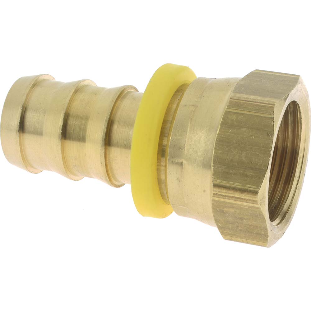 CerroBrass Barbed Push-On Hose Female Connector: 7/16" UNF, Brass, 1/4" Barb - 30230