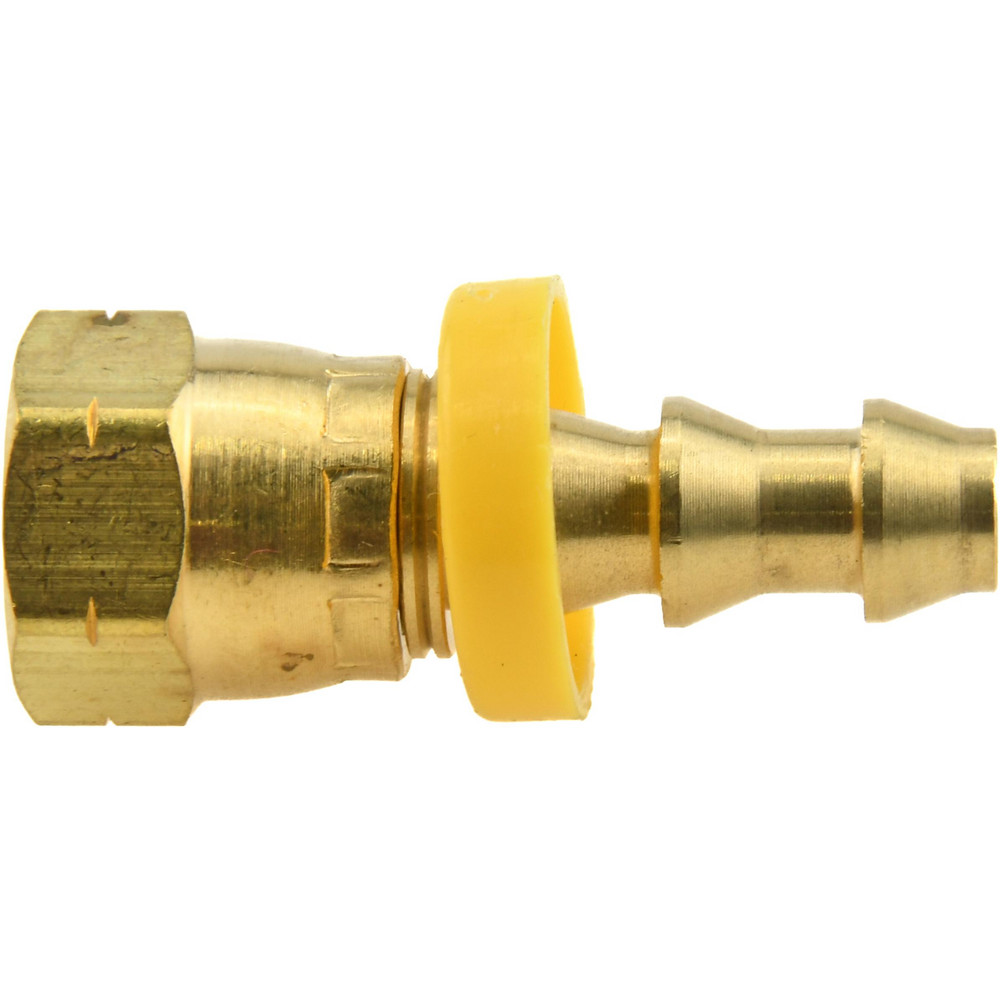 CerroBrass Barbed Push-On Hose Female Connector: 7/16" UNF, Brass, 1/4" Barb - 30230