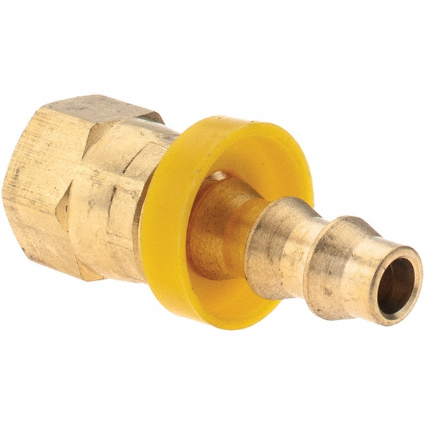 CerroBrass Barbed Push-On Hose Female Connector: 7/16" UNF, Brass, 1/4" Barb - 30230