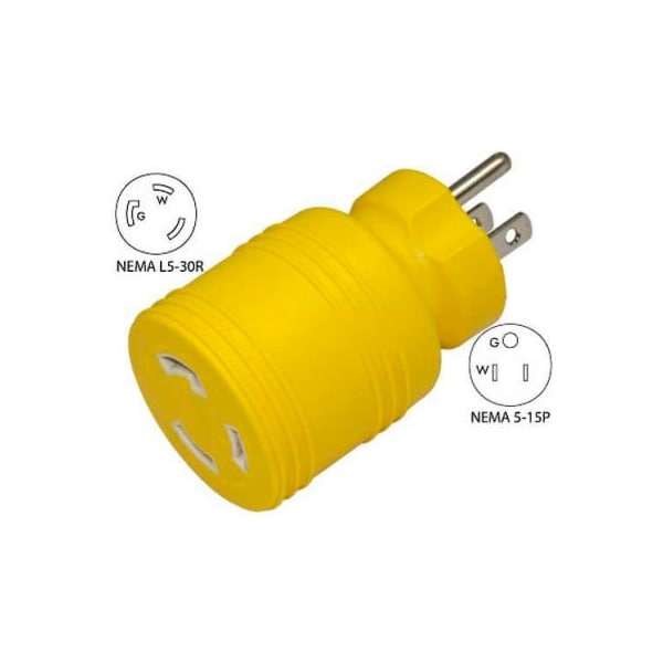Conntek Conntek 30222-YW, 15 to 30-Amp Locking Adapter with NEMA 5-15P to L5-30R, Yellow - 30222-YW