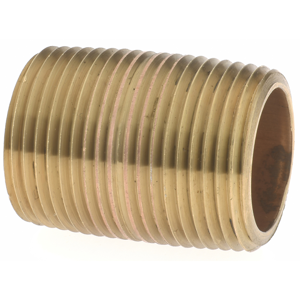 Merit Brass Brass Pipe Nipple: Threaded on Both Ends, 3" OAL, 3/8" NPT - 2106-300