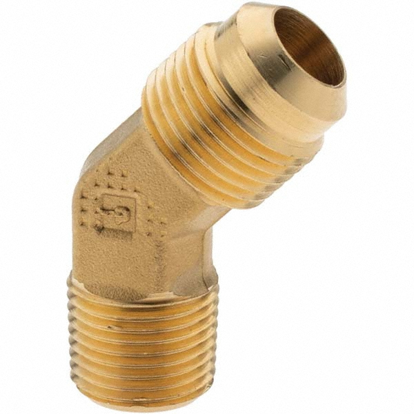 Parker Brass Flared Tube 90 Deg Male Elbow: 5/8" OD, 3/8-18 Thread, 45 deg Flared Angle - 149F-10-6