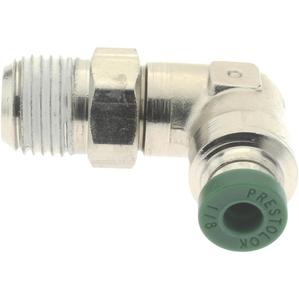 Parker Push-to-Connect Push-to-Connect x Male NPTF Fitting: 90 deg Swivel Elbow, 1/8 Thread, NPTF, 1/8" OD - W169PLP-2-2