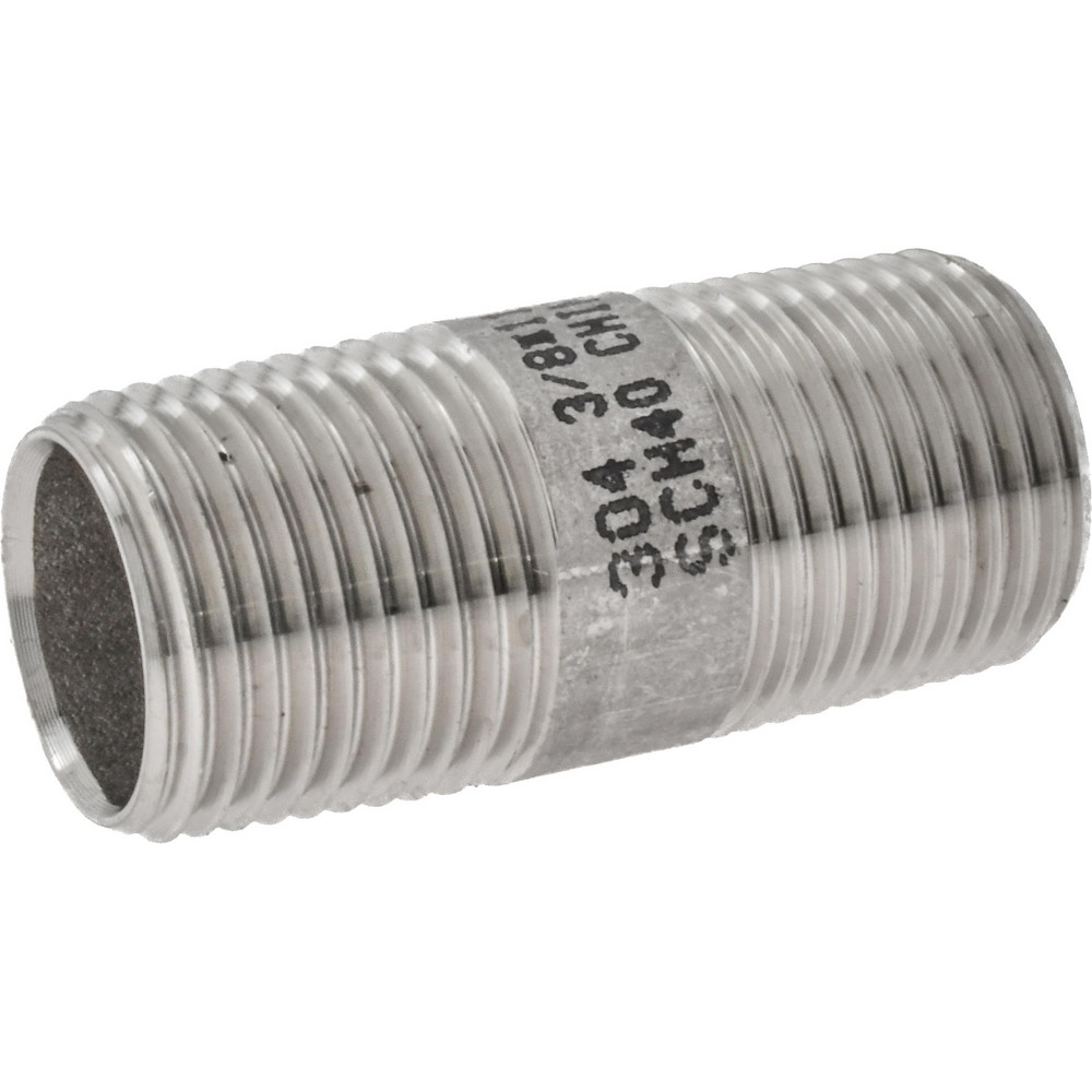 Merit Brass Stainless Steel Pipe Nipple: 3/8" Pipe, Grade 304 & 304L - 4506-600