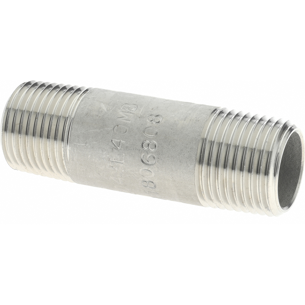 Merit Brass Stainless Steel Pipe Nipple: 3/8" Pipe, Grade 304 & 304L - 4506-600