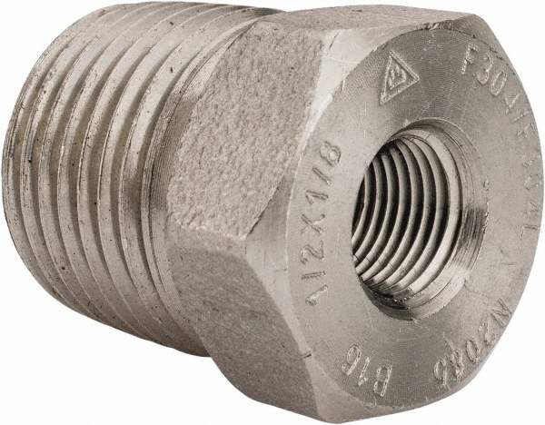 Merit Brass Pipe Bushing: 1/2 x 1/8", 304 & 304L Stainless Steel - 3414D-0802
