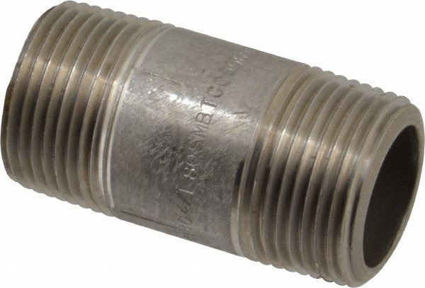 Merit Brass Stainless Steel Pipe Nipple: 1" Pipe, Grade 304 & 304L - 4516-250