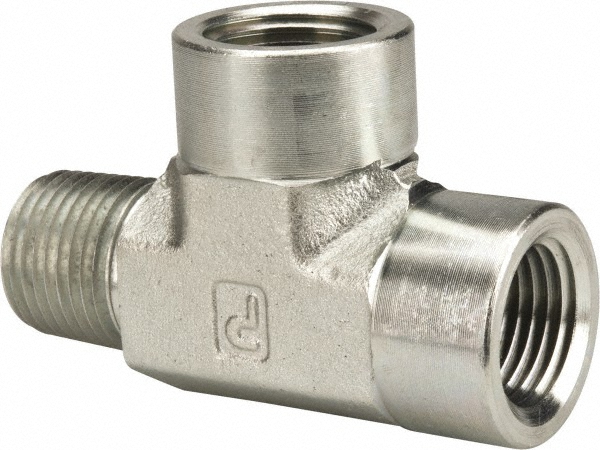 Parker Industrial Pipe Street Tee: 1/4" Female Thread, 1/4" Male Thread, MNPTF x FNPTF - 1/4 MRO-S