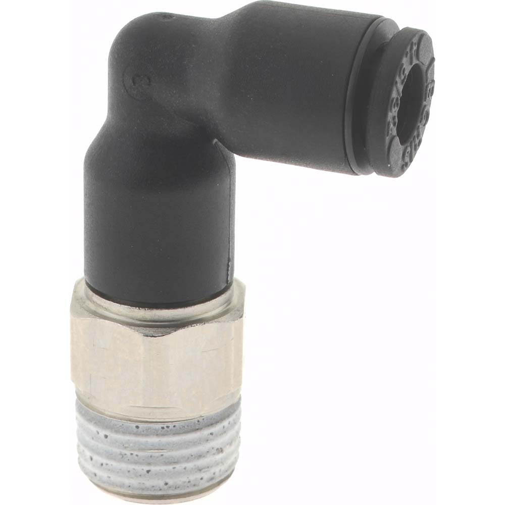 Legris Push-to-Connect Tube x MNPT Fitting: Extended Elbow, NPT, 1/4" OD - 3129 56 11