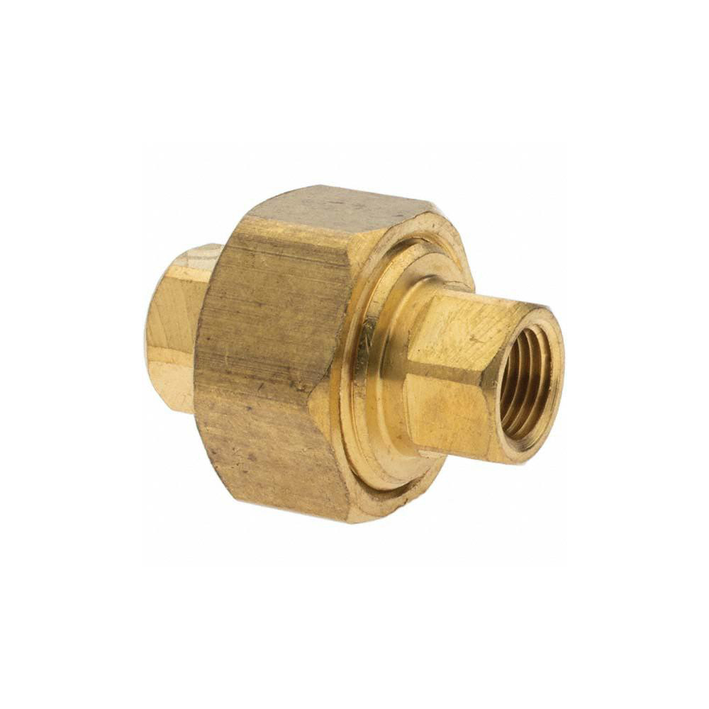 ANDERSON METALS Brass Pipe Union: 1/8 x 1/8" Fitting, FNPT x FNPT - 11118