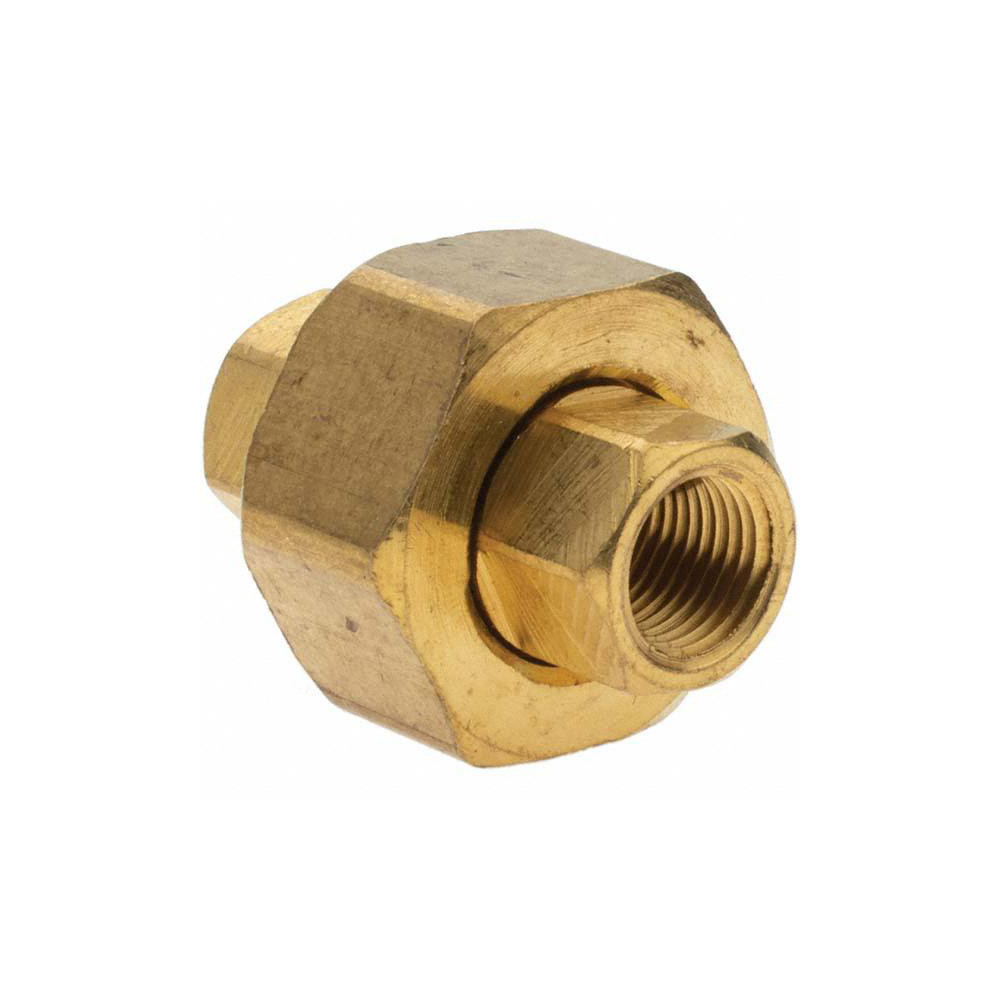 ANDERSON METALS Brass Pipe Union: 1/8 x 1/8" Fitting, FNPT x FNPT - 11118