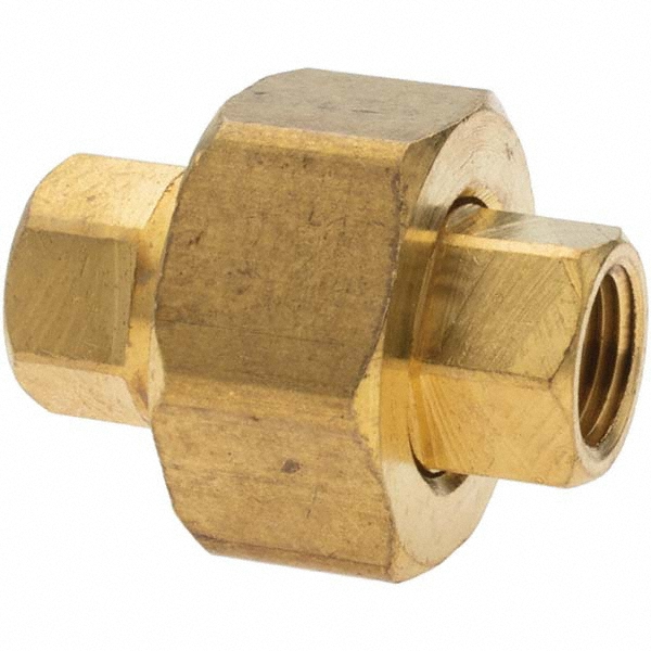 ANDERSON METALS Brass Pipe Union: 1/8 x 1/8" Fitting, FNPT x FNPT - 11118