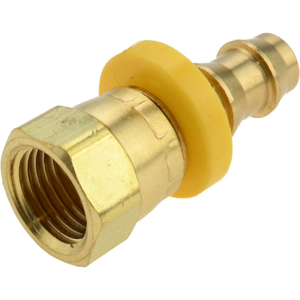 CerroBrass Barbed Push-On Hose Female Connector: 9/16" UNF, Brass, 3/8" Barb - 30266