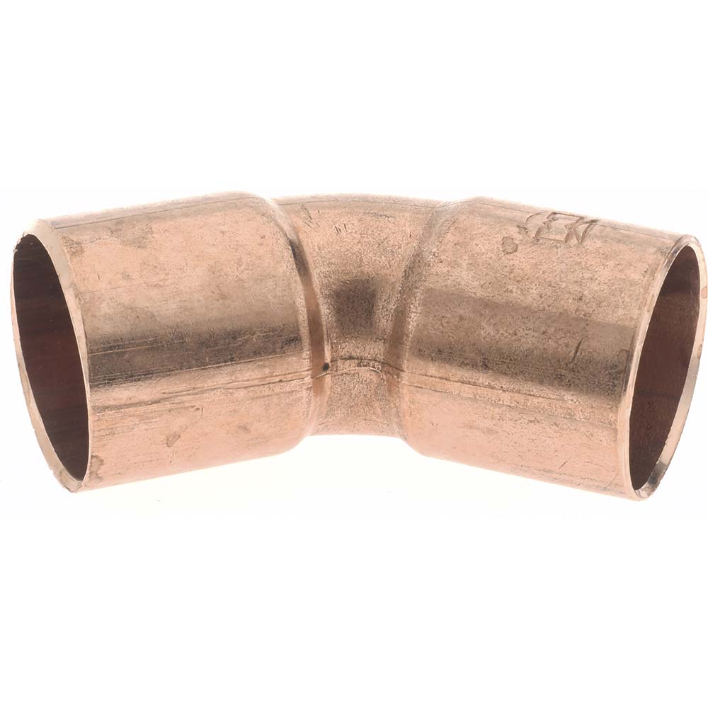 Mueller Industries Wrot Copper Pipe 45 ° Elbow: 2" Fitting, C x C, Solder Joint - W 03059