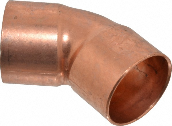 Mueller Industries Wrot Copper Pipe 45 ° Elbow: 2" Fitting, C x C, Solder Joint - W 03059
