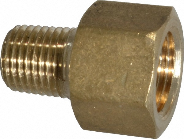CerroBrass Industrial Pipe Adapter: 3/8" Female Thread, 1/4" Male Thread, MNPTF x FNPTF - 28193
