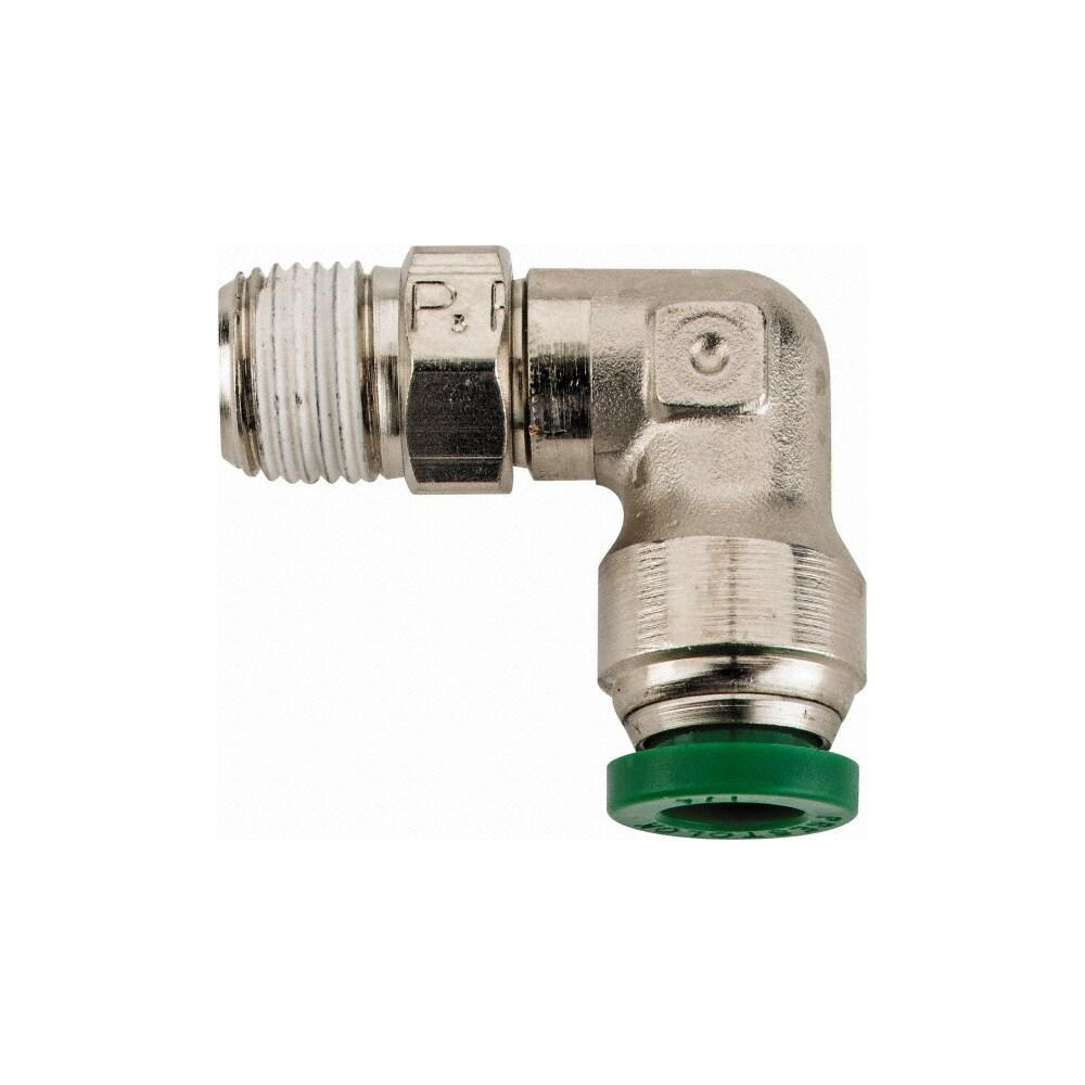 Parker Push-to-Connect Push-to-Connect x Male NPTF Fitting: 90 deg Swivel Elbow, 1/8 Thread, NPTF, 1/4" OD - W169PLP-4-2