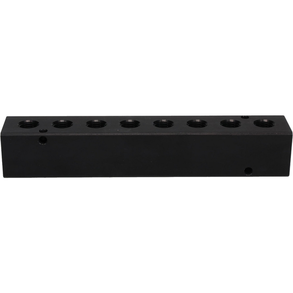 Made in USA Manifold: 3/8" Inlet, 1/4" Outlet, 2 Inlet Ports, 8 Outlet Ports, 7.62" OAL, 1.25" OAW, 1-1/4" OAH - PCM20-250-08B
