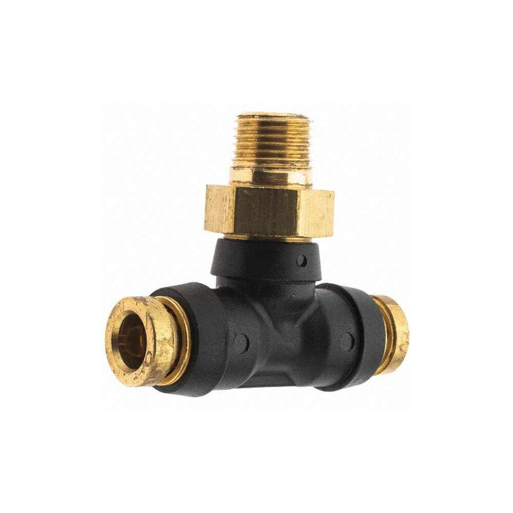Parker Push-to-Connect Tube x MNPT x Tube x Male Fitting: Swivel Branch Tee, 1/4" OD - PF-00076