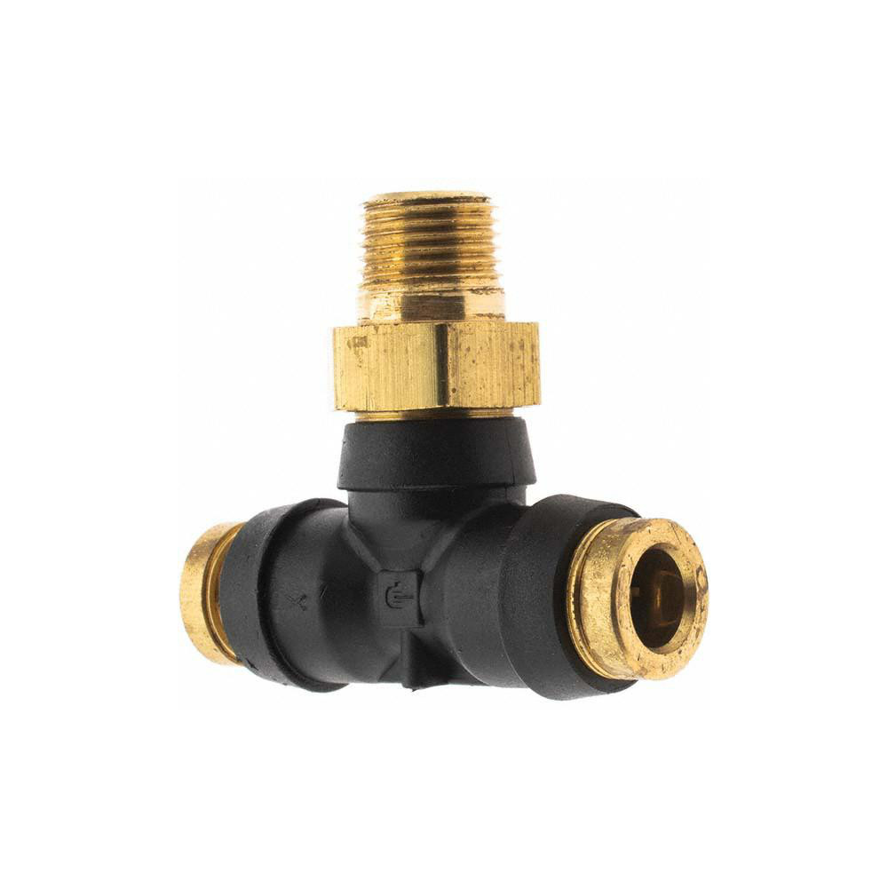 Parker Push-to-Connect Tube x MNPT x Tube x Male Fitting: Swivel Branch Tee, 1/4" OD - PF-00076