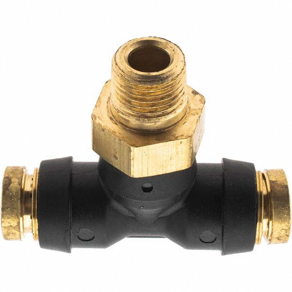 Parker Push-to-Connect Tube x MNPT x Tube x Male Fitting: Swivel Branch Tee, 1/4" OD - PF-00076