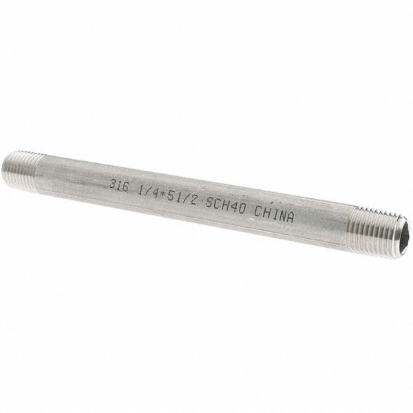 Merit Brass Stainless Steel Pipe Nipple: 1/4" Pipe, Grade 316 & 316L - 6004-550