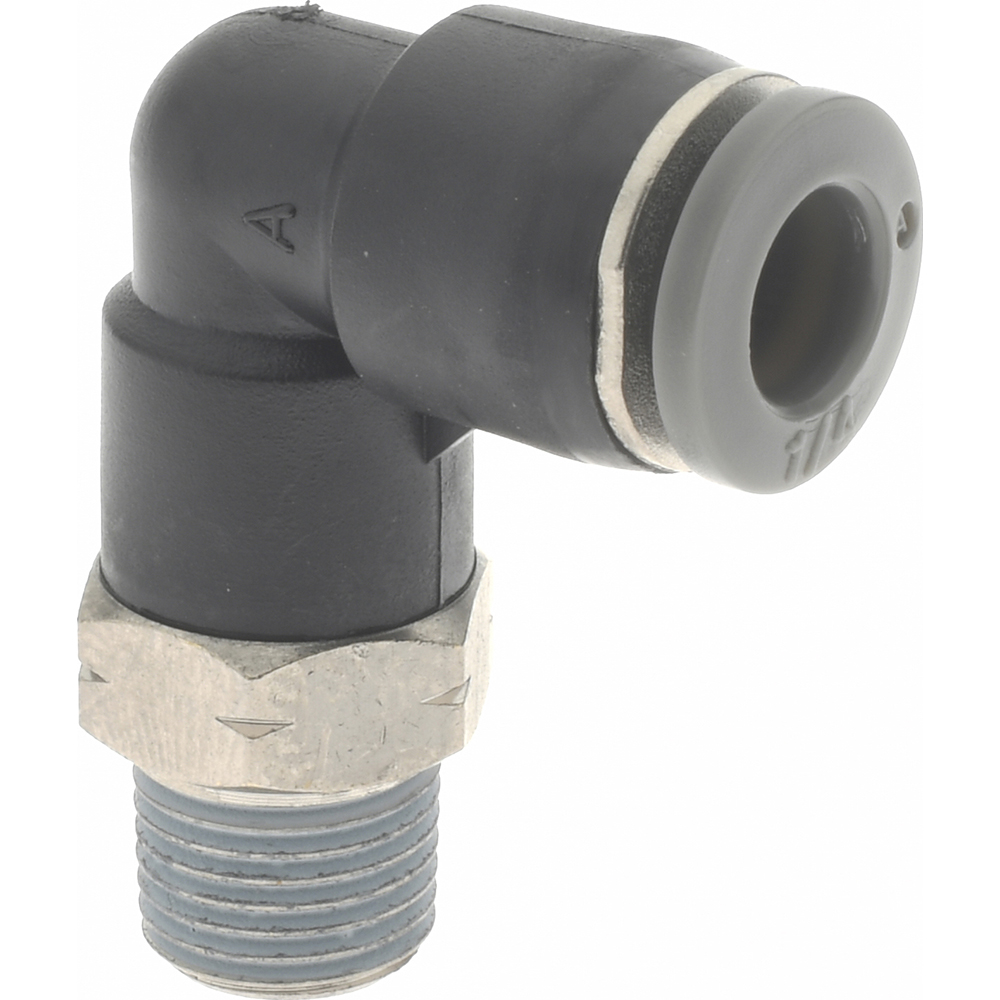 Norgren Push-to-Connect Tube x MNPT x Tube x Male Fitting: 90 deg Swivel Elbow, NPTF, 3/8" OD - C24470648