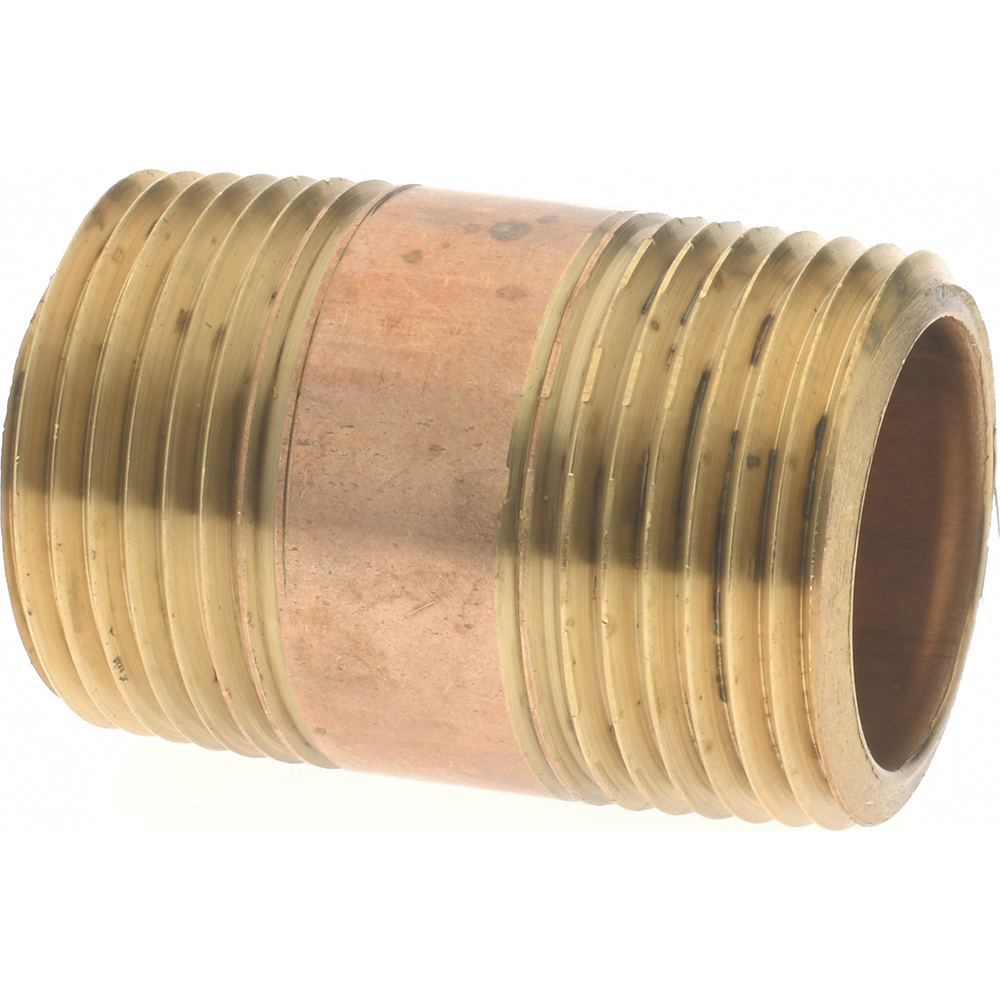 Merit Brass Brass Pipe Nipple: Threaded on Both Ends, 3" OAL, 3/4" NPT - 2112-300