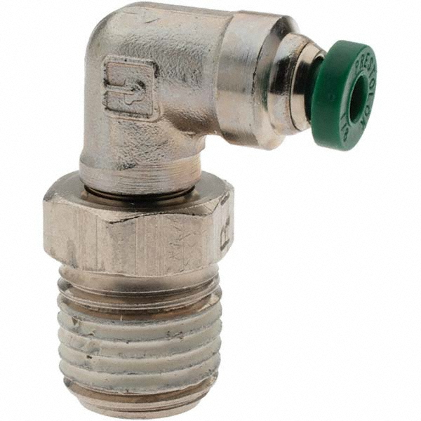 Parker Push-to-Connect Tube x MNPT x Tube x Male Fitting: Swivel Elbow, NPTF, 1/8" OD - -14244-1