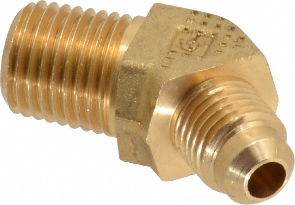 Parker Brass Flared Tube 45 Deg Male Elbow: 3/8" OD, 1/4-18 Thread, 45 deg Flared Angle - 159F-6-4